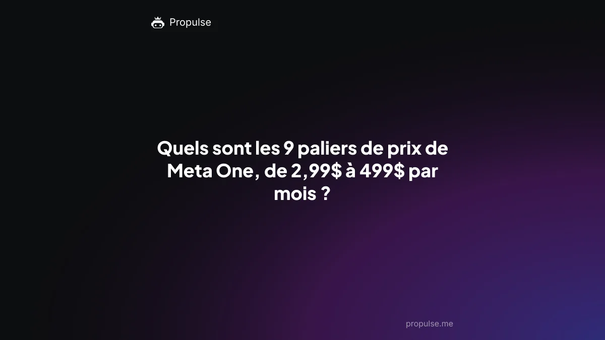 Quels sont les 9 paliers de prix de Meta One, de 2,99$ à 499$ par mois ?
